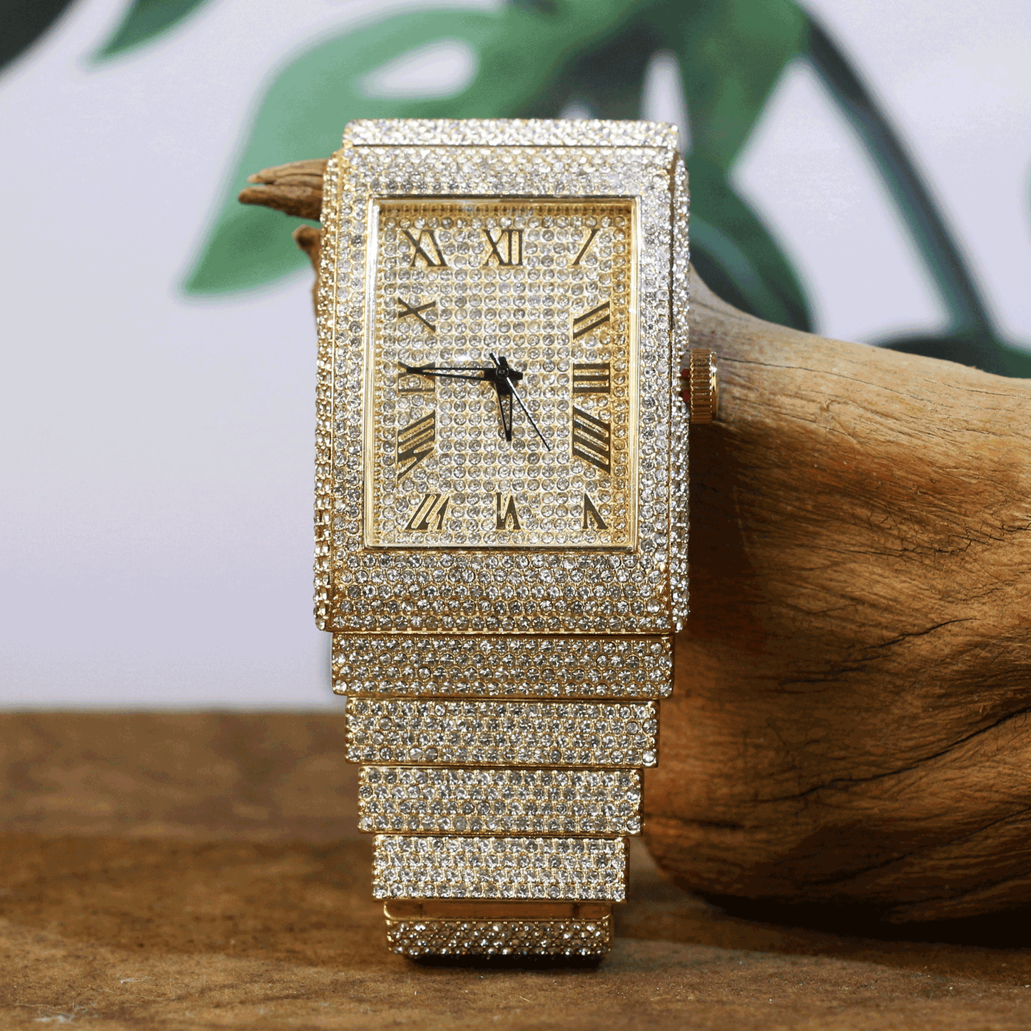 High-Quality Waterproof Business Luxury Fashion Full-Diamond Men's Watch with Square Dial and Stainless Steel Band
