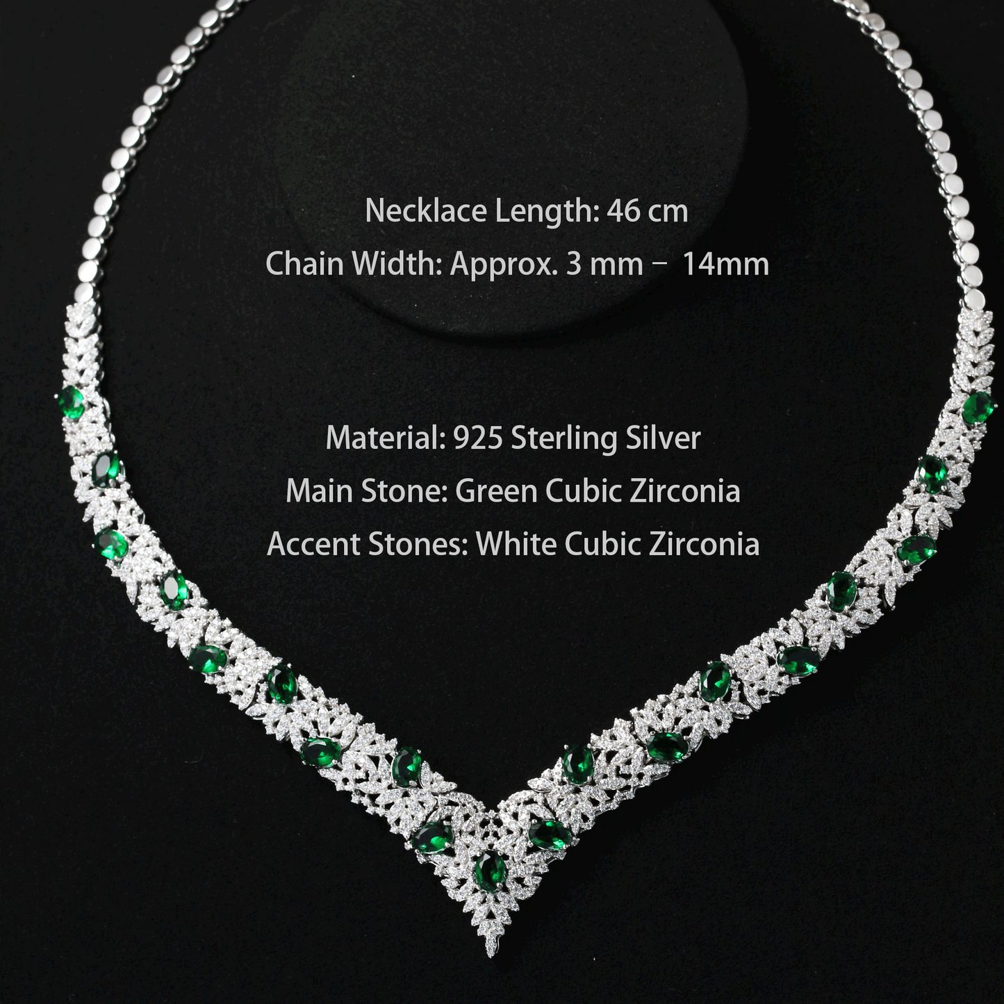 925 Sterling Silver Royal Emerald Glow Statement Necklace – Green Cubic Zirconia Pendant, Vintage Arabesque Design, Elegant Gift for Women