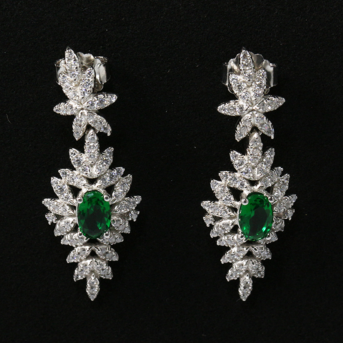 Royal Emerald Glow Drop Earrings – Green and White CZ, 925 Sterling Silver, Vintage Arabian Style for Women