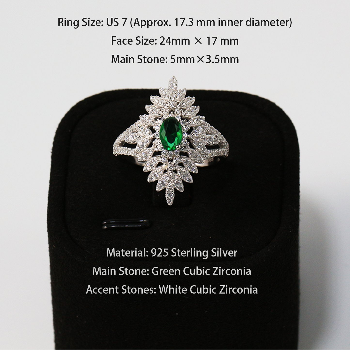 Royal Emerald Glow Adjustable Ring β Green Halo Statement Ring, 925 Sterling Silver, Vintage Court Style