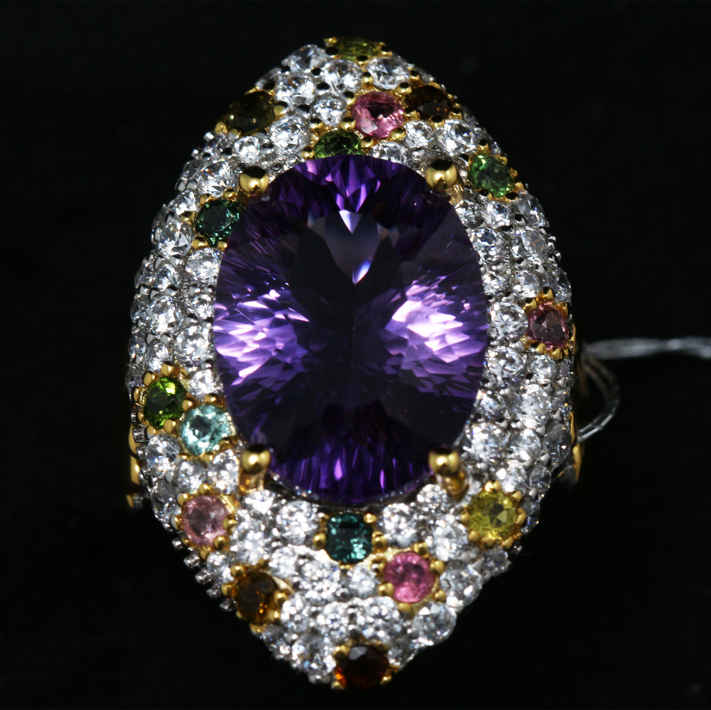 One-of-a-Kind Amethyst Ring with Multicolor Zircon Accents