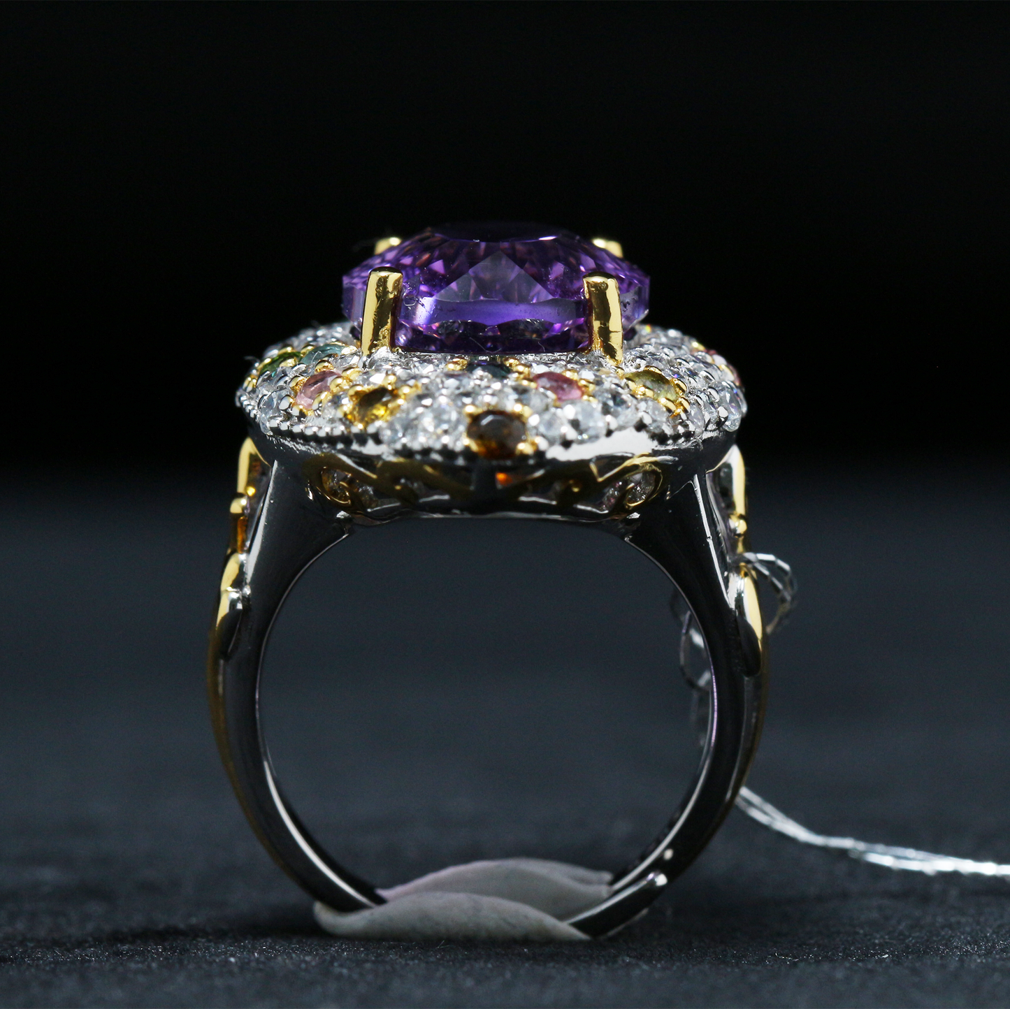 One-of-a-Kind Amethyst Ring with Multicolor Zircon Accents