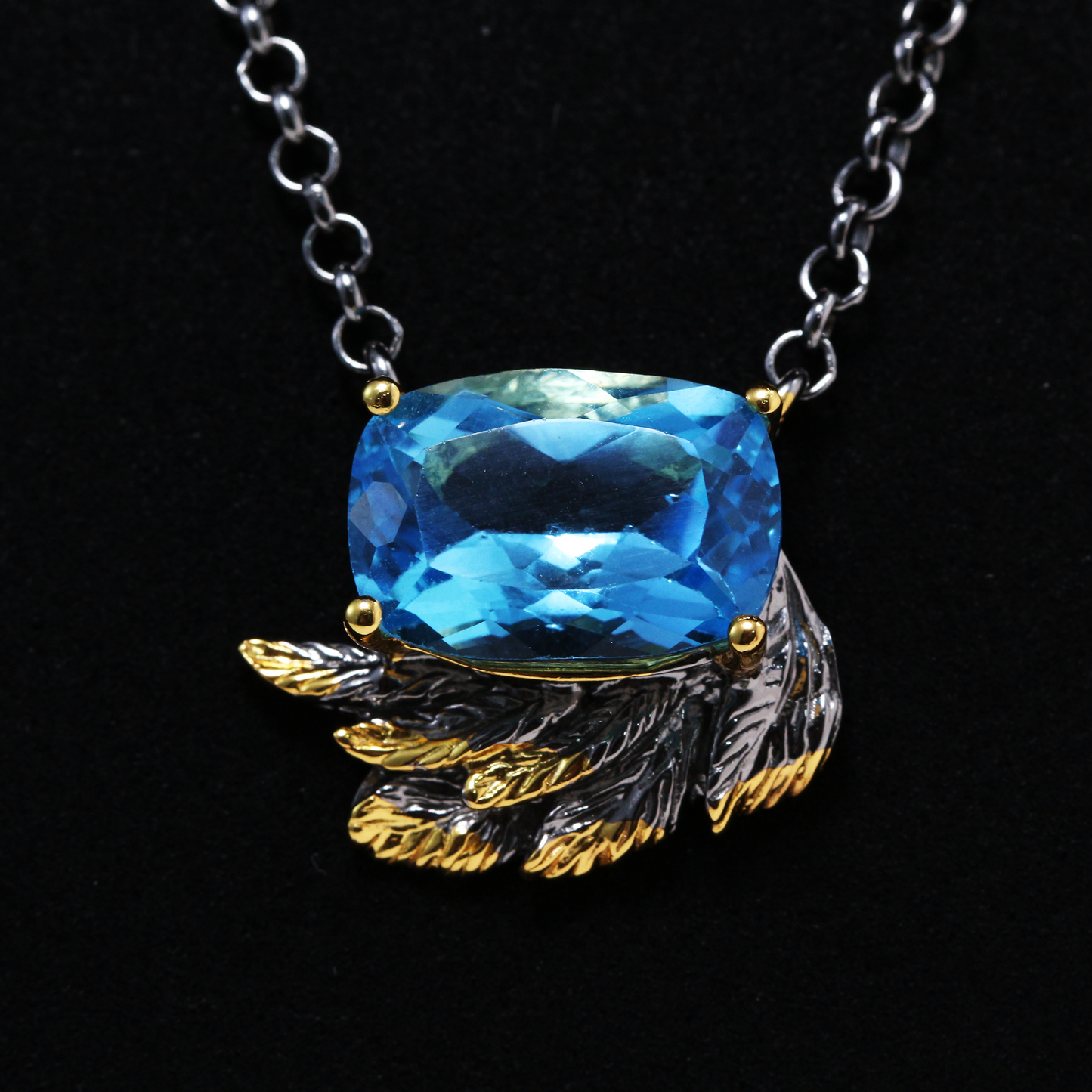 One-of-a-Kind Blue Topaz Feather Pendant