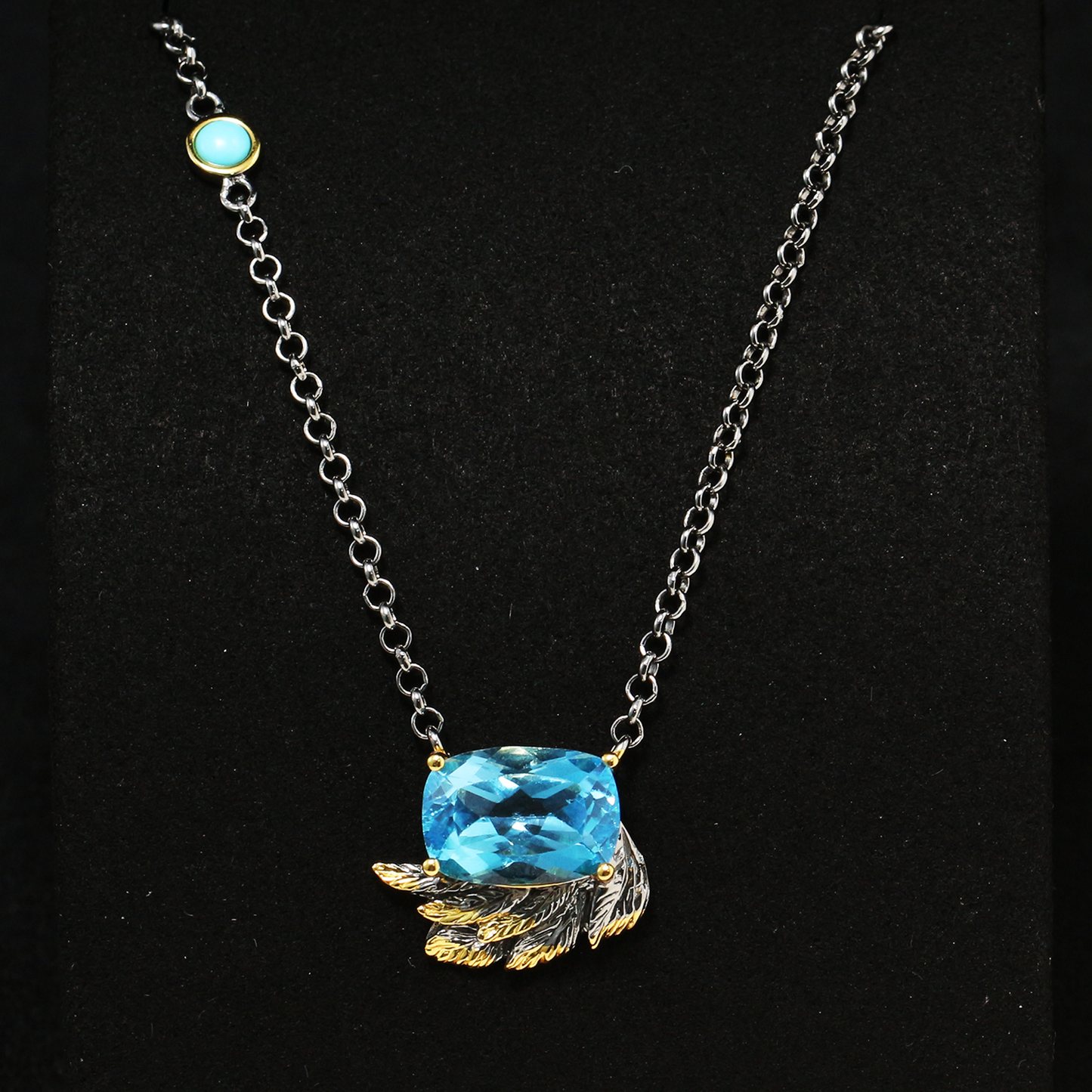 One-of-a-Kind Blue Topaz Feather Pendant