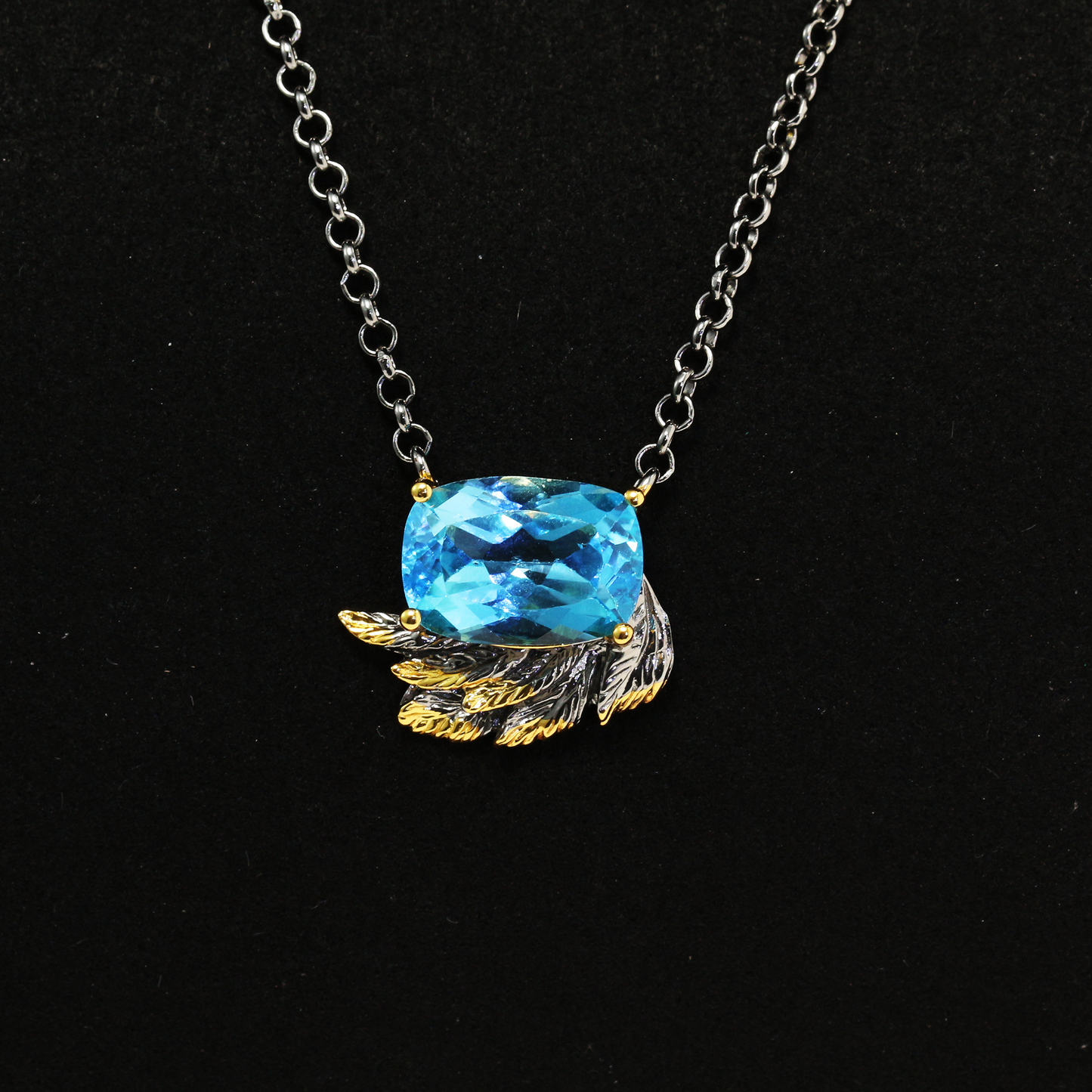 One-of-a-Kind Blue Topaz Feather Pendant