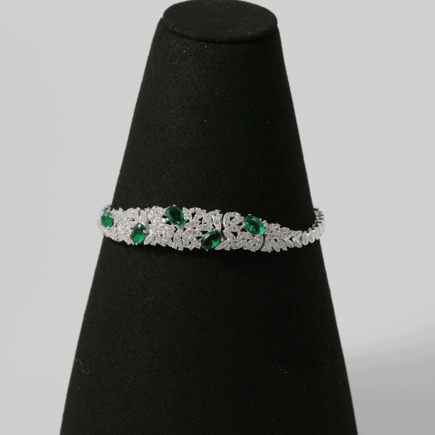 Elegant Green & White CZ Bracelet – Royal Emerald Glow Collection, 925 Sterling Silver, Adjustable Chain