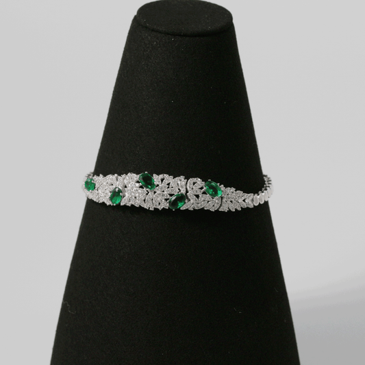 Elegant Green & White CZ Bracelet – Royal Emerald Glow Collection, 925 Sterling Silver, Adjustable Chain