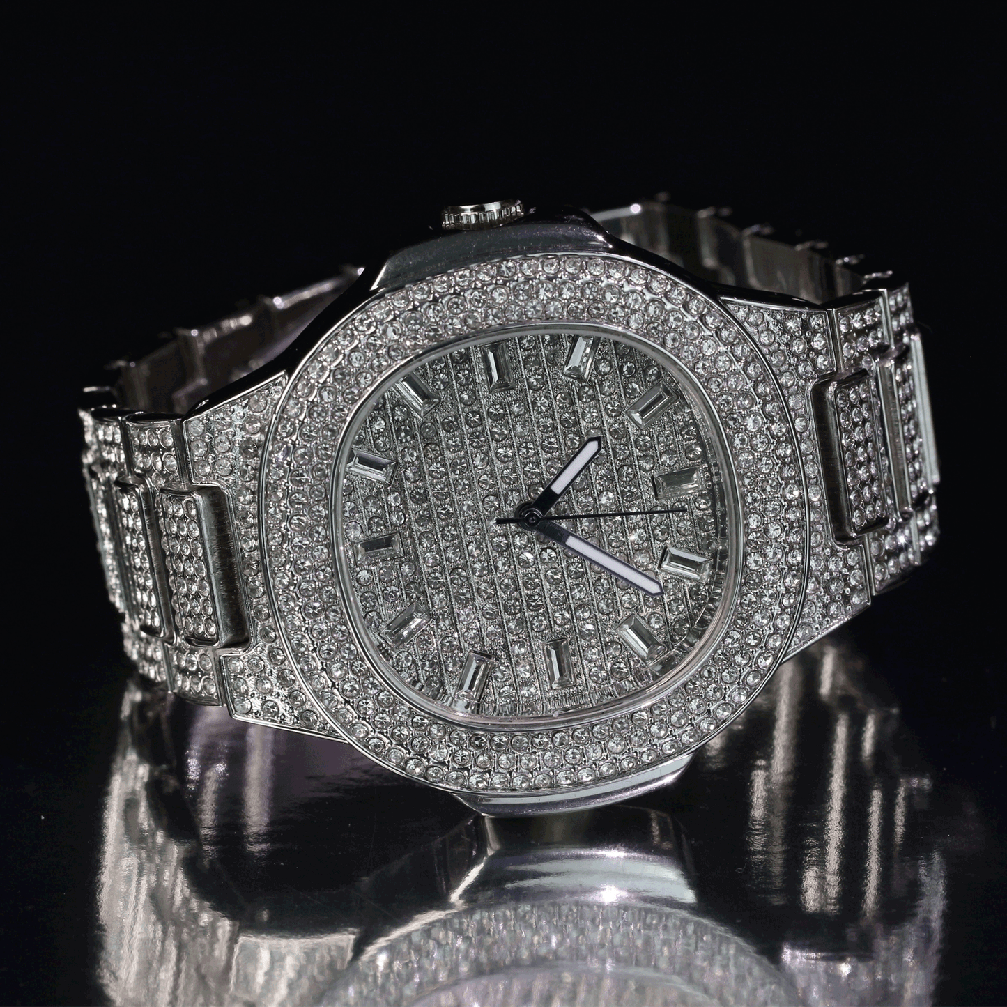 Men’s Luxury Full Diamond Watch – Waterproof Round Dial, Stainless Steel Strap, Business & Fashion Casual Timepiece