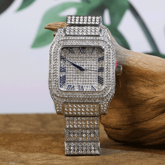 Men’s Luxury Diamond Watch – Shiny Diamond Square Dial, Waterproof, Stainless Steel Strap for Business & Fashion