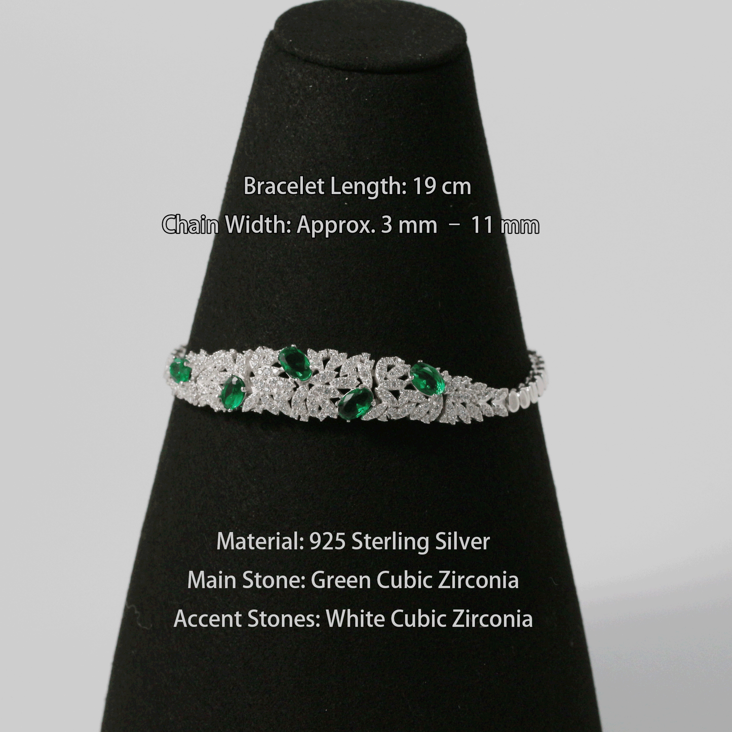 Elegant Green & White CZ Bracelet – Royal Emerald Glow Collection, 925 Sterling Silver, Adjustable Chain