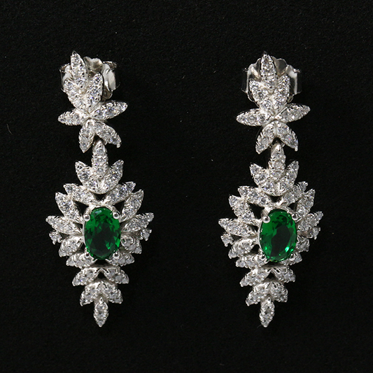 Royal Emerald Glow Drop Earrings – Green and White CZ, 925 Sterling Silver, Vintage Arabian Style for Women