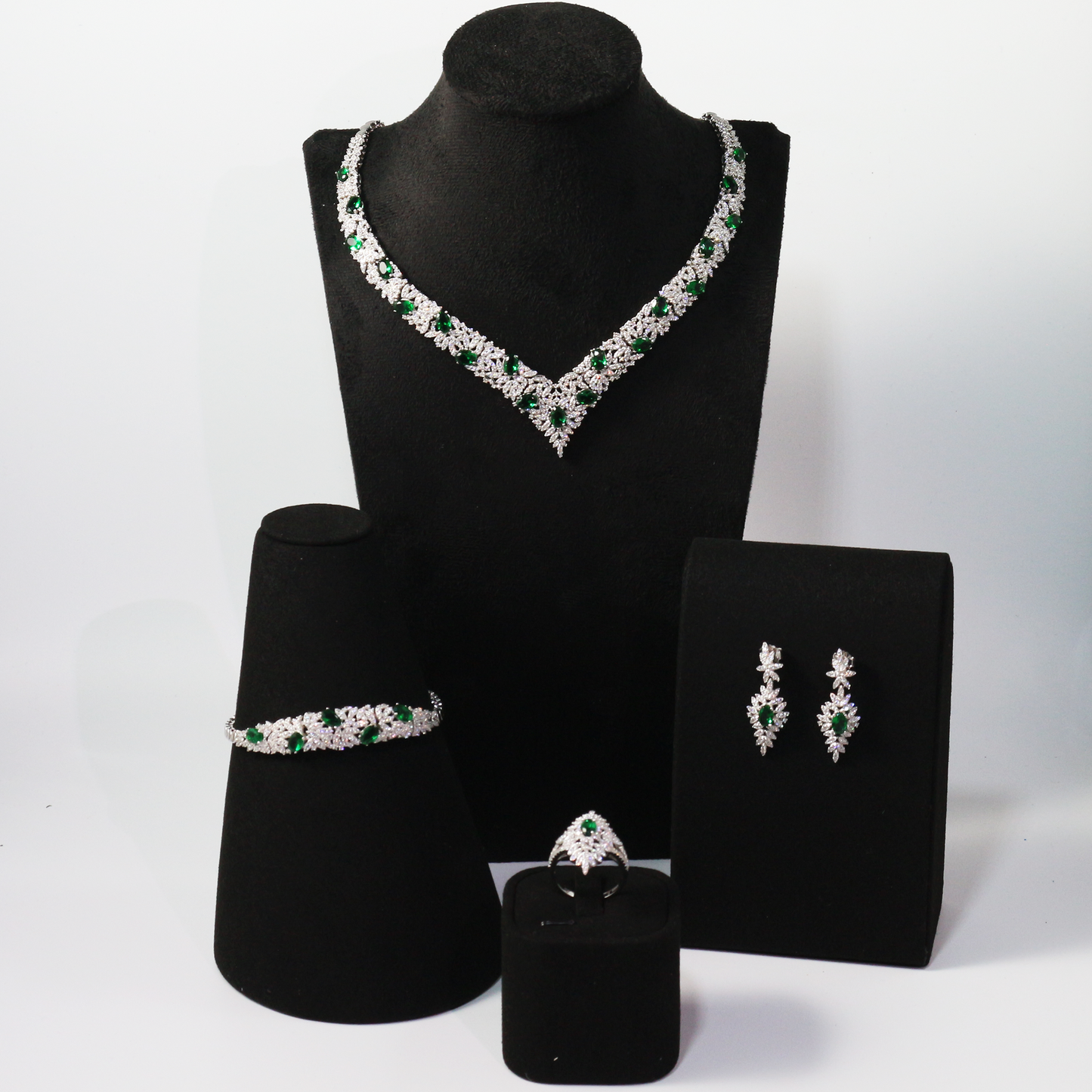 Royal Emerald Glow Drop Earrings – Green and White CZ, 925 Sterling Silver, Vintage Arabian Style for Women