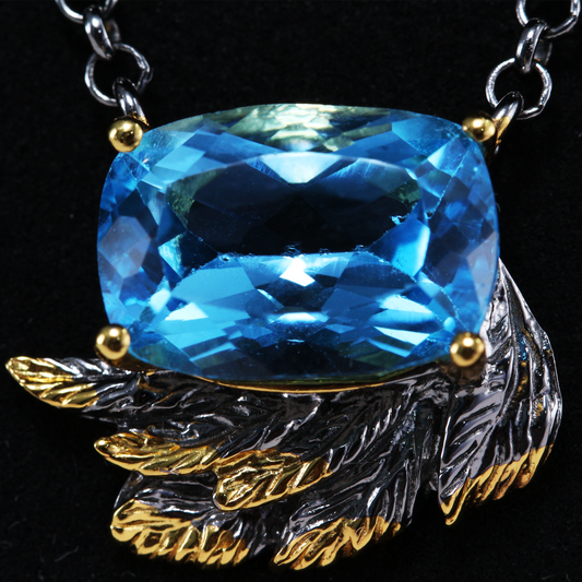One-of-a-Kind Blue Topaz Feather Pendant