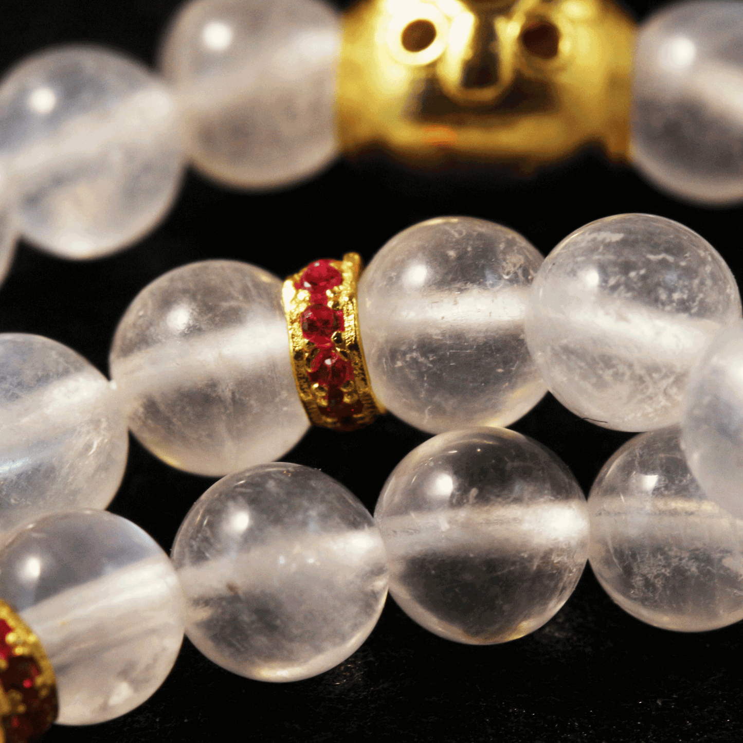 Lunar Glow Crystal Tasbih – Tranquility with Gold-Plated Silver Accent