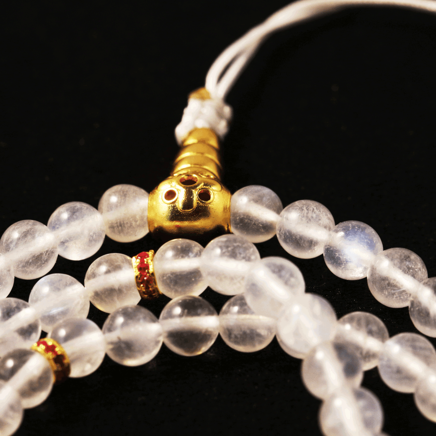 Lunar Glow Crystal Tasbih – Tranquility with Gold-Plated Silver Accent
