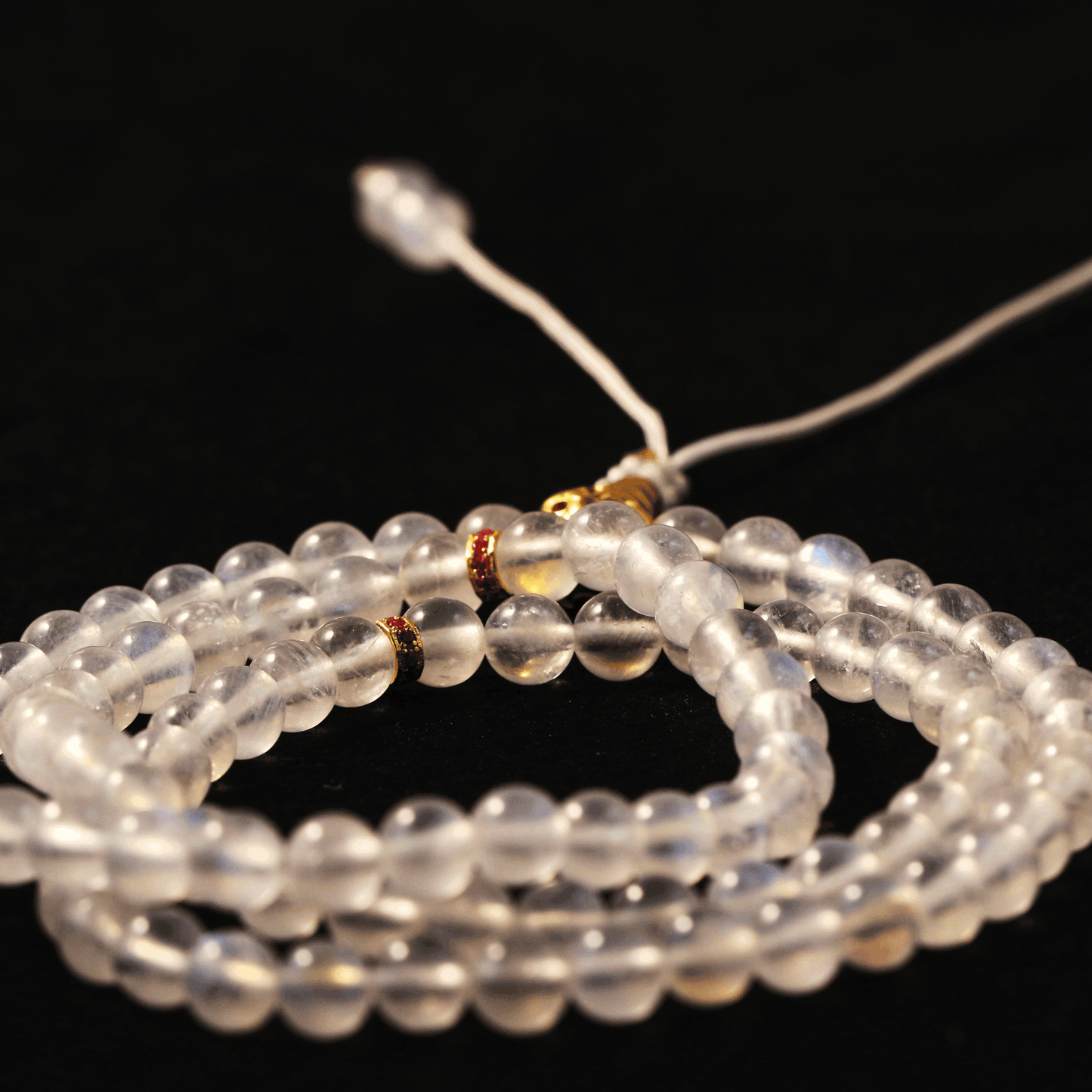 Lunar Glow Crystal Tasbih – Tranquility with Gold-Plated Silver Accent